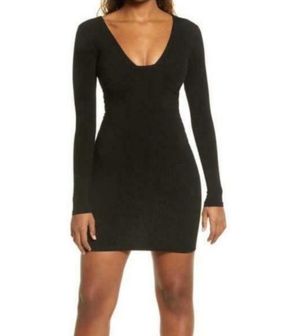 NEW Naked Wardrobe Snatched Bustier Long Sleeve Rib Body-Con Dress Size Medium